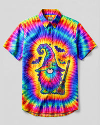 GNOME WITCH HALLOWEEN COLORFUL SWIRL BUTTON-DOWN COLLAR SHIRT - TLNT1609265