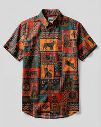 TRIBAL FRENCH BULLDOG PATCHWORK BUTTON-DOWN COLLAR SHIRT - TLNT25082610