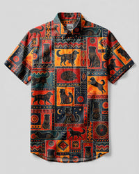 TRIBAL AUSTRALIAN SHEPHERD DOG PATCHWORK BUTTON-DOWN COLLAR SHIRT - TLNT2108263