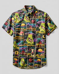 RETRO UFO COW ABDUCTION COLLAGE BUTTON-DOWN COLLAR SHIRT  - TLNT1410261