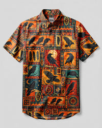 RAVEN MYSTIC CELESTIAL PATCHWORK BUTTON-DOWN COLLAR SHIRT  - TLNT2909267