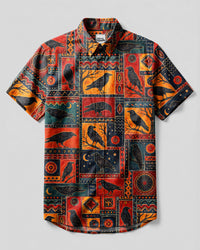 TRIBAL RAVEN PATCHWORK BUTTON-DOWN COLLAR SHIRT - TLNT1908267