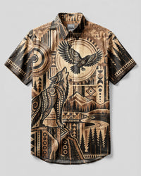 HOWLING WOLF & RAVEN TRIBAL BUTTON-DOWN COLLAR SHIRT - TLNT1809261