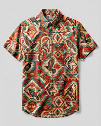 BOHO WOLF AND RAVEN PATCHWORK BUTTON-DOWN COLLAR SHIRT  - TLNT0909268