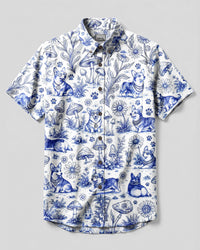 GROOVY CORGI DOG TOILE PRINT BUTTON-DOWN COLLAR SHIRT - TLNT0809264