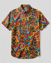 VIBRANT PSYCHEDELIC FROG PATCHWORK BUTTON-DOWN COLLAR SHIRT - TLTW3007262