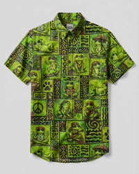 PEACEFUL FROG TRIBAL PATCHWORK BUTTON-DOWN COLLAR SHIRT - TLTW3107263