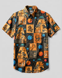 DOGS UNDER UFO PATCHWORK BUTTON-DOWN COLLAR SHIRT - TLHG3007265