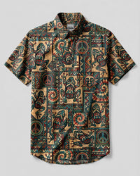 PSYCHEDELIC TRIBAL FROG PATCHWORK BUTTON-DOWN COLLAR SHIRT  - TLHG2008265