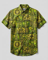 TRIBAL FROG NATURE PATCHWORK BUTTON-DOWN COLLAR SHIRT - TLHG2907265