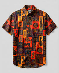 BOHEMIAN BLACK CAT PATCHWORK BUTTON-DOWN COLLAR SHIRT  - TLHG1908265