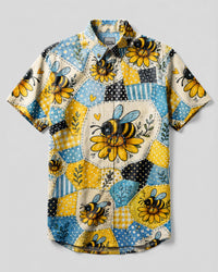 HONEY BEE PATCHWORK BUTTON-DOWN COLLAR SHIRT - TYLN1008266