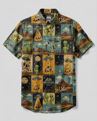 ALIEN COW FARM PATCHWORK BUTTON-DOWN COLLAR SHIRT - TLTW0708264