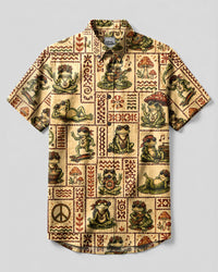 TRIBAL BOHO FROG PATCHWORK  BUTTON-DOWN COLLAR SHIRT - TLHG1108264