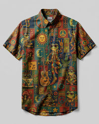 GROOVY FROG PEACE PATCHWORK BUTTON-DOWN COLLAR SHIRT - KMTM1208263