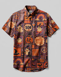 SPOOKY VIBES GHOST PATCHWORK BUTTON-DOWN COLLAR SHIRT - KMTM1708262