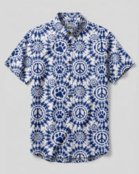 INDIGO PAW PRINT PEACE SIGN BUTTON-DOWN COLLAR SHIRT - TLTW0408264