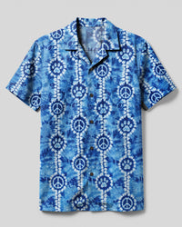 INDIGO SHIBORI PAW PRINT PEACE SIGN CAMP SHIRT - TLNO3107263