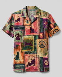 BOHEMIAN BLACK CAT PATCHWORK CAMP SHIRT - TLNO3007263