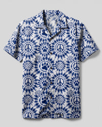 INDIGO PAW PRINT PEACE SIGN CAMP SHIRT - TLTW0408263