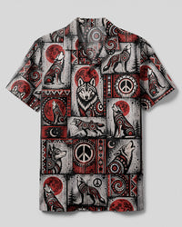 BLOOD MOON WOLF TRIBAL PATCHWORK CAMP SHIRT - TLTW1908264