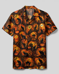 BLACK CAT HALLOWEEN PATCHWORK CAMP SHIRT  - TLTW0309264