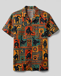 BOHO CAT FUNNY PATCHWORK CAMP SHIRT - TLTW1509265