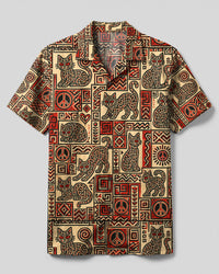 TRIBAL CAT PATCHWORK CAMP SHIRT - TLTW2408264