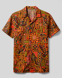 WOLF AND RAVEN ANCIENT GLYPH PATTERN CAMP SHIRT  - TLTW1009265