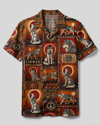 MYSTICAL TRIBAL WOLF PATCHWORK CAMP SHIRT - TLTW2108264