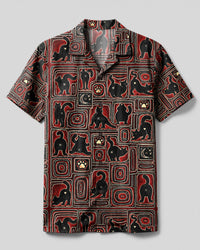 FUNNY CAT BOHO DOTWORK CAMP SHIRT - TLHG2109262