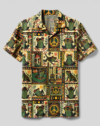 RETRO FROG FOLK ART MOSAIC CAMP SHIRT - TLNO1209261