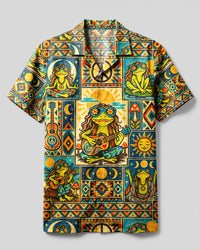 RETRO TRIBAL FROG MOSAIC CAMP SHIRT - TLNT1409265