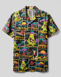 RETRO UFO COW ABDUCTION COLLAGE CAMP SHIRT  - TLNT1410262