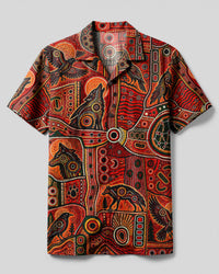 ABORIGINAL TRIBAL WOLF AND RAVEN PATCHWORK CAMP SHIRT - TLHG1109261