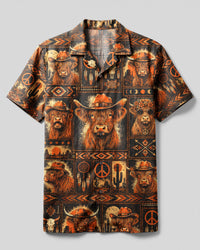 BOHO WESTERN HIGHLAND COW PATCHWORK CAMP SHIRT - TLNT2208267