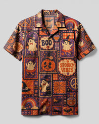 SPOOKY VIBES GHOST PATCHWORK CAMP SHIRT - KMTM1708261
