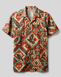 BOHO WOLF AND RAVEN PATCHWORK CAMP SHIRT  - TLNT0909269