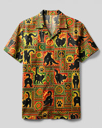 BATIK BLACK CAT FUNNY PATCHWORK CAMP SHIRT - TLNT1509264