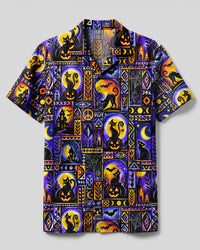 BLACK CAT HORROR PATCHWORK HALLOWEEN CAMP SHIRT  - TLNO0709263
