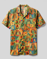 PEACEFUL OWL FOLK PATCHWORK CAMP SHIRT - TLHG0809261