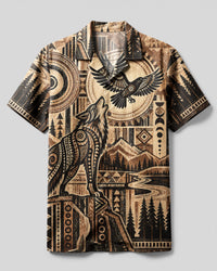 HOWLING WOLF & RAVEN TRIBAL CAMP SHIRT - TLNT1809262