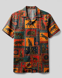 TRIBAL WOLF PATCHWORK CAMP SHIRT - TLNT1908266