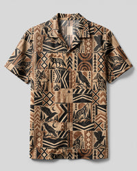 TRIBAL WOLF AND RAVEN PATCHWORK CAMP SHIRT - TLHG0909261