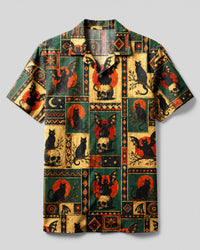BLACK CAT HALLOWEEN CAMP SHIRT  - TLNT0309268