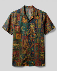 GROOVY FROG PEACE PATCHWORK CAMP SHIRT - KMTM1208264
