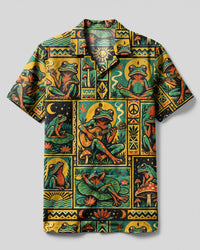 PSYCHEDELIC NATURE FROG RETRO MOSAIC CAMP SHIRT - TLHG1409262