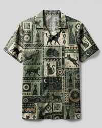 BOHO TRIBAL CAT PATCHWORK CAMP SHIRT - TLNT1908263