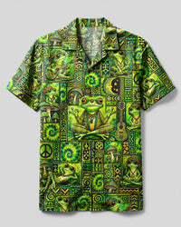 TRIBAL FROG GREEN PATCHWORK CAMP SHIRT  - TLNT1210263