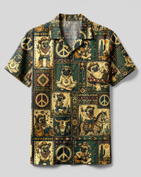 TRIBAL COWBOY PUG DOG PATCHWORK CAMP SHIRT  - TLHG2408261